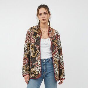 Alfred Dunner Jacket Quilted Open Boho Paisley Floral Cottage Indie Brown 2X